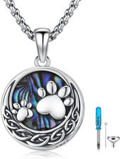 Wing & Paw Prints Urn Necklace for Pet Ashes - 925 Sterling Silver Memorial Jewe