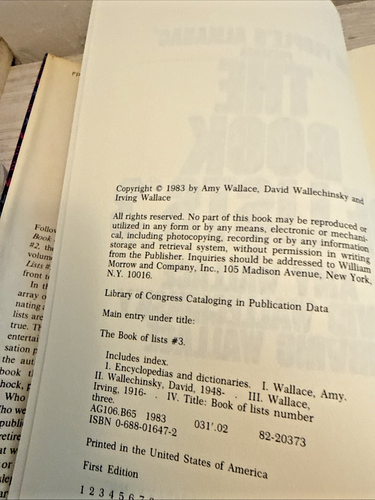 The Book Of List #3 By Amy Wallace, David W, Irving Wallace 1983 - Picture 7 of 11