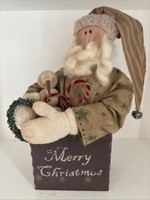 Primitive Santa Claus Figure w Snowman Handmade Merry Christmas .