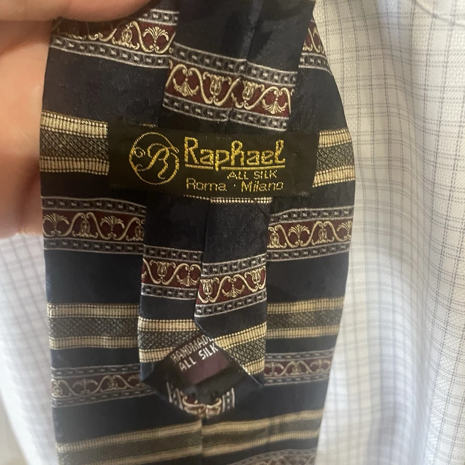 Corbata Rafael Toda Seda Hecha a Mano Italia Negro Dorado Rojo Rayas Patrón Barroco Foto 3 de 4