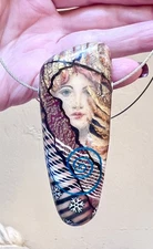 AMAZING Artisan Sterling Silver & Hand Painted FIMO Pendant & Collar Necklace