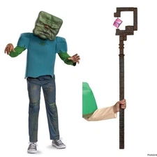 Minecraft zombie and staff costume cosplay combination 2 sizes m 7/8 & lg 10-12