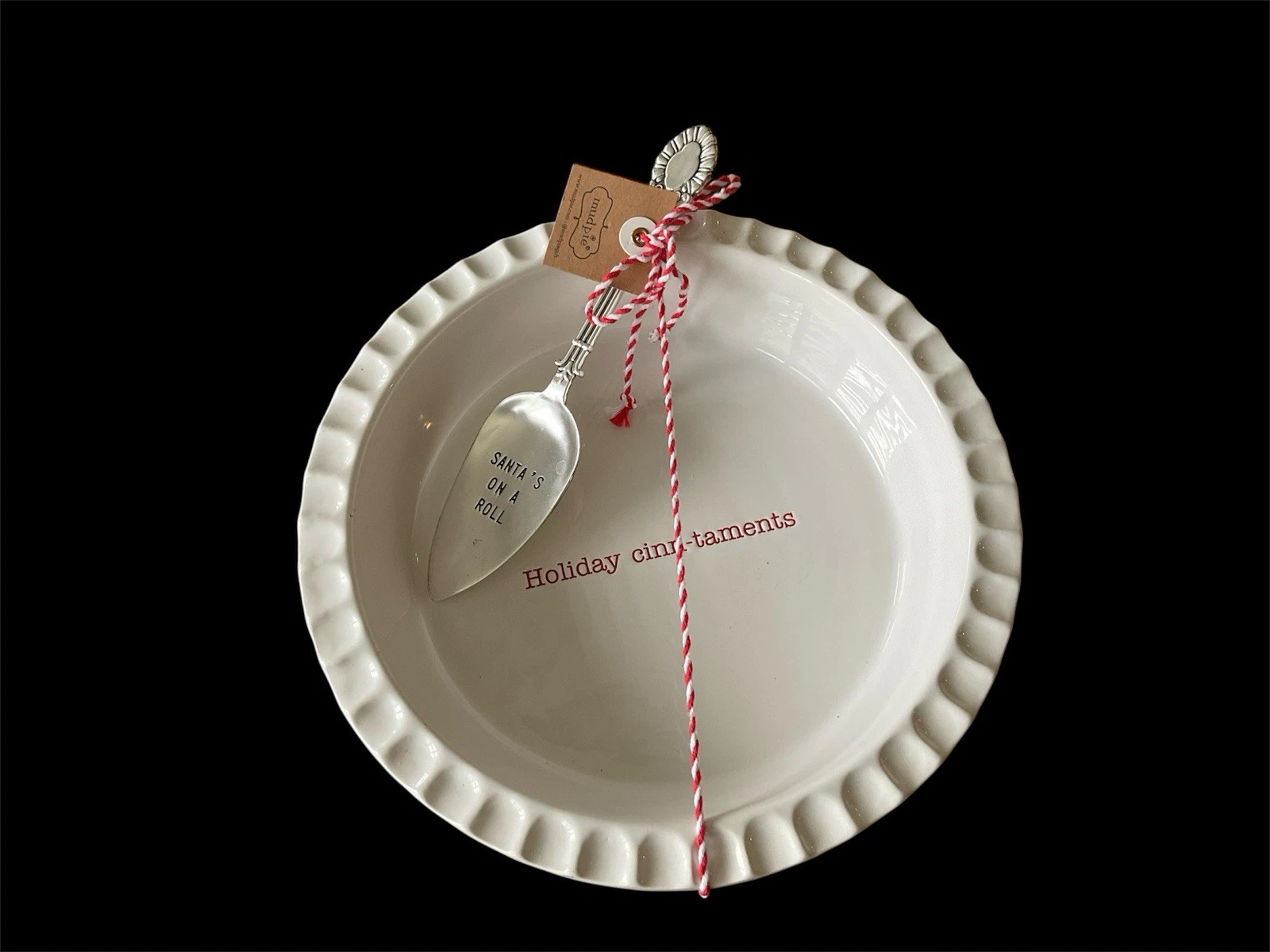 Mud Pie 9” Holiday Cinn-taments Pie Plate With Silver Pie Server NWT So Cute!