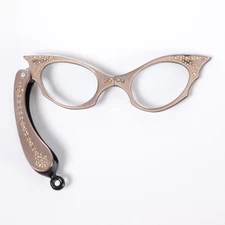 Vintage Cat Eye Rhinestone Lorgnette Iridescent Reading Glasses