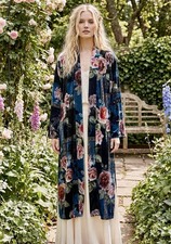 Johnny Was L Velvet Silk Lined Kimono Wrap Duster Pink Blue Floral GORGEOUS