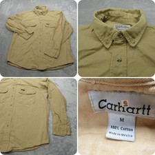 Carhartt Shirt Mens Medium Beige Canvas Heavyweight Work Relaxed Rugged Button