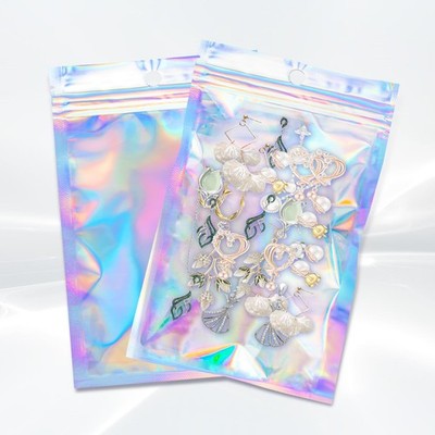 100Pcs Holographic Packaging Bags, 3.1x4.7 inch Resealable Foil Pouch Mylar S...
