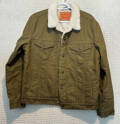 Levi s Sherpa Canvas Trucker Jacket New NO TAGS Green M  Mens