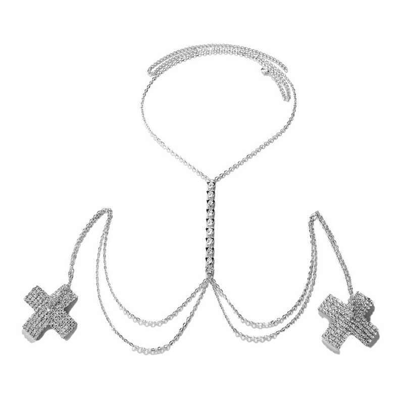 Rhinestones Nipple Cover Crystal Pasties Chain Bra Body