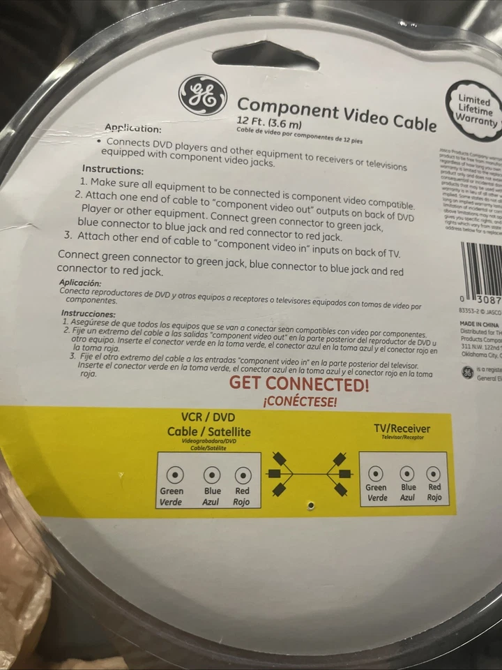 GE Component Video Cable 6 FEET 1.8 M NEW IN SEALED PACKAGE (EN) - Image 2 of 3