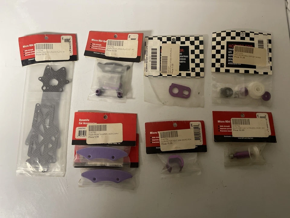 Hpi Micro Rs4 Hop Up Kit Carbon Chassis Rear Plate Purple Aluminum One Way Nice! - Image 2 of 2