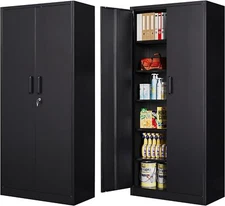 Metal Storage Cabinet with Lock Tall Garage Cabinet with 2 Doors for Home Office