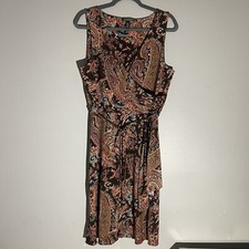 Lauren Ralph Lauren Dress Women Size Large Brown Paisley Sleeveless Faux Wrap