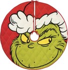 Hallmark Grinch Christmas Tree Skirt 40” Green Dr. Seuss Quilted Fabric Decor