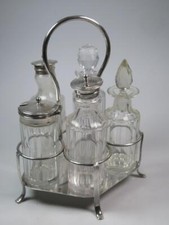 Antico Vittoriano Taglio Vetro & Placcato Argento Condimenti Set E Stacey & Sons