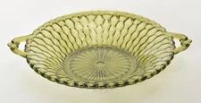 1960's Indiana Glass Avocado Honeycomb Pattern w Open Tab Handles Serving Bowl