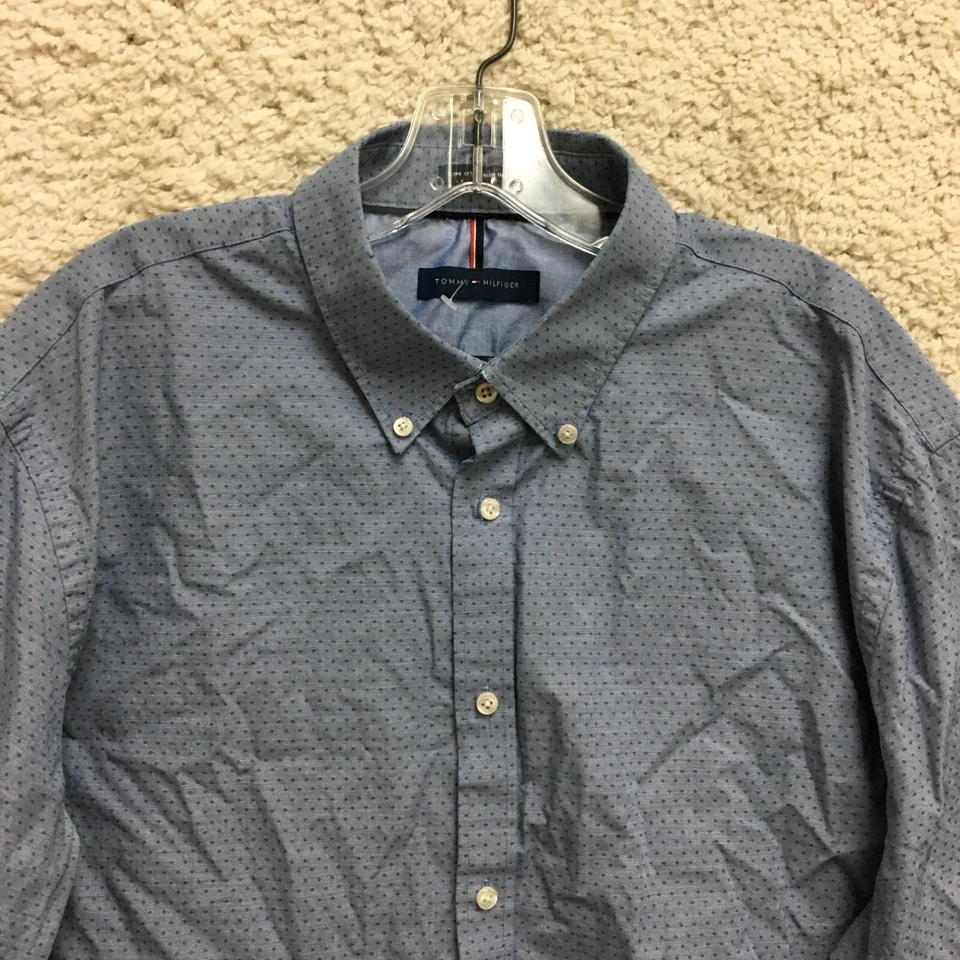 Tommy Hilfiger Button Down Shirt 18 Dress Blue Slim Fit Non Iron Long Sleeve Men - Image 2 of 4