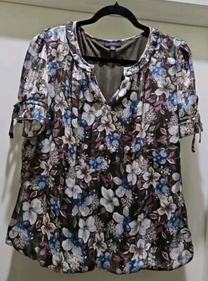 Tamara H.  Floral Sheer Lined  Womens Size L/9  Fairycore Whimsy Gold Thread