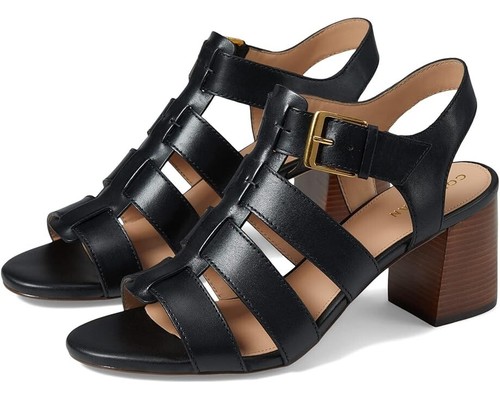 Cole Haan Josie Sandal Women's US 7 Black Leather Block Heel Fisherman ZPO182