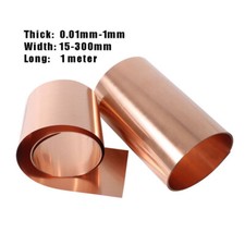 99.9 T2 Pure Copper Sheet Metal Plate 0.01mm-1mm Thick  15-300mm Width  1M