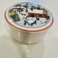 ❤VILLEROY & BOCH LAPLAU DESIGN NAIF WINTER FOLK SCENE PORCELAIN TRINKET BOX❤