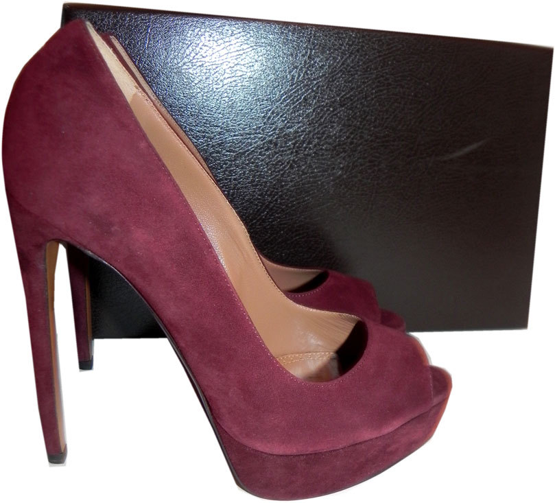 $978 Azzedine Alaia Pumps Bordeaux Suede Peep Toe Platform Sandal