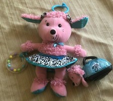 Infantino Pink Poodle Plush Stuffed Animal Toy Dog Rattle Breast Awareness Bag