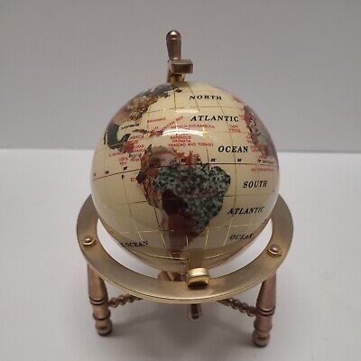 Brown Globe Free S & H Genuine Multi-Gemstone Desktop Globe Chrome Base Copper 