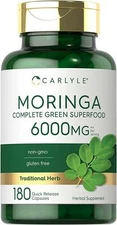 Moringa Oleifera 6000 Mg Superfood Natural Multivitamin Anti Aging, 180 Capsules