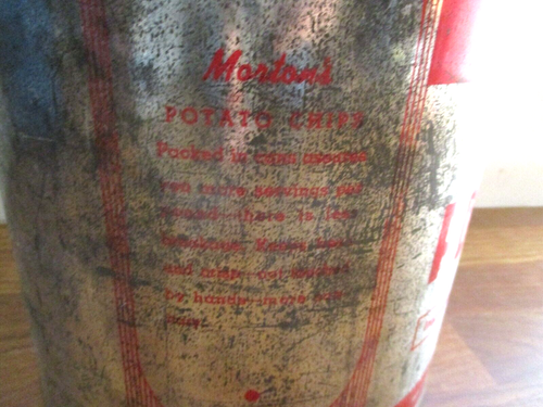 Morton's~Fresh Potato Chips~Empty Tin Can~No Lid~12 5/8" x 9.75"~1960's - Picture 6 of 11
