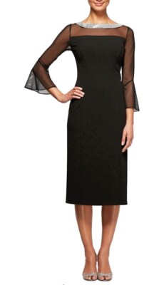 Alex Evenings Embellished Illusion Sheath Dress - Black - Size 10 Alex Evenings Embellished Illusion Sheath Dress - Black - Size 10