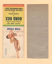 BOND BOX LOS ANGELES CALIF { GIRLIE = ANY NUMBER I'M LONESOME } MATCHBOOK COVER