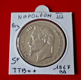 5 francs Argent Napoléon III 1867 BB TTB
