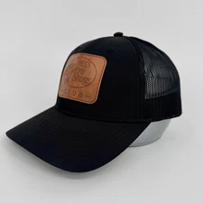 Bass Pro Shops Club Black Mesh Trucker Hat Leather Patch Adjustable Snapback