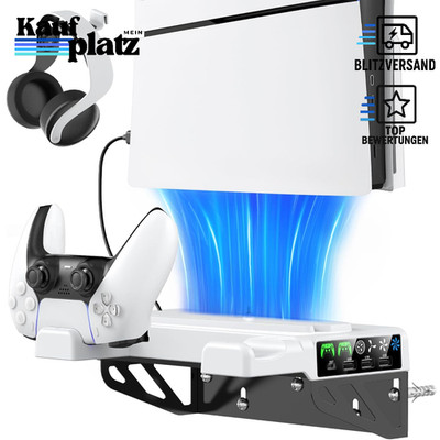 Wandhalterung für PS5 mit Lüfter und Controller Ladestation Headset Halter