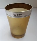 BEAUTIFUL CLEAN ENGLISH ANTIQUE 1902 SOLID STERLING SILVER & HORN WHISKY BEAKER