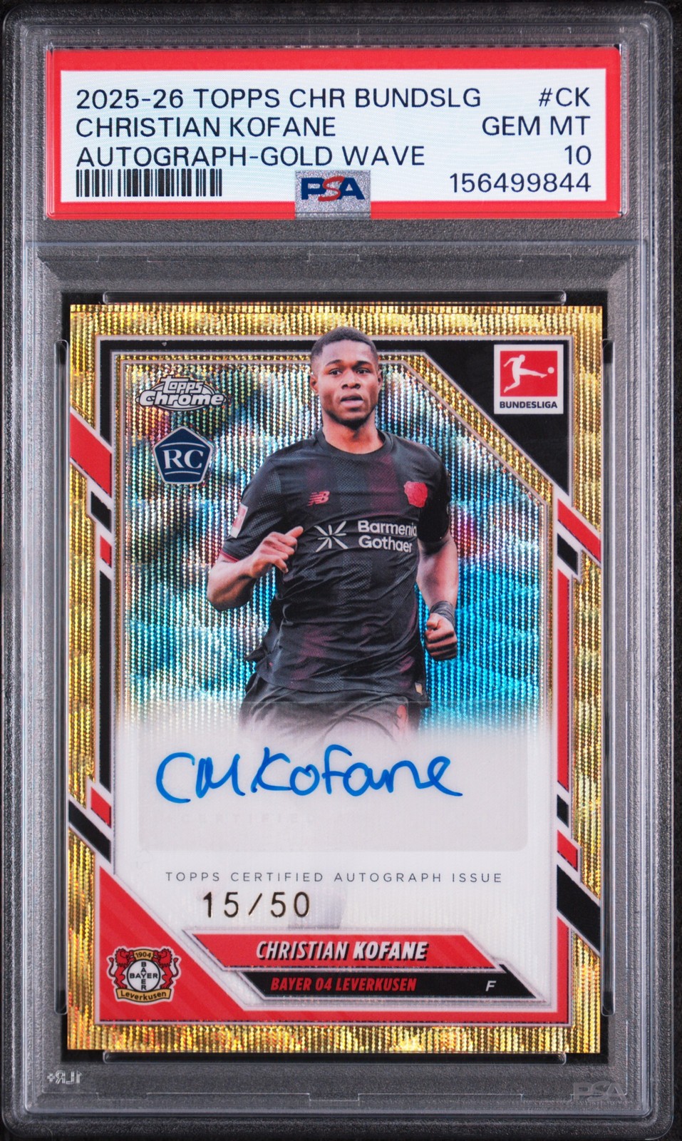 2025 TOPPS CHROME BUNDESLIGA AUTOS GOLD WAVE CHRISTIAN KOFANE ROOKIE /50 PSA 10