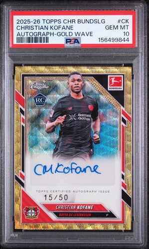 2025 TOPPS CHROME BUNDESLIGA AUTOS GOLD WAVE CHRISTIAN KOFANE ROOKIE /50 PSA 10