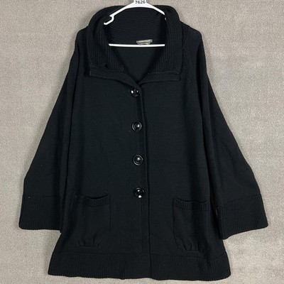 Marina Rinaldi Sweater Womens Medium Black Wool Cardigan Made In Italy Pockets
