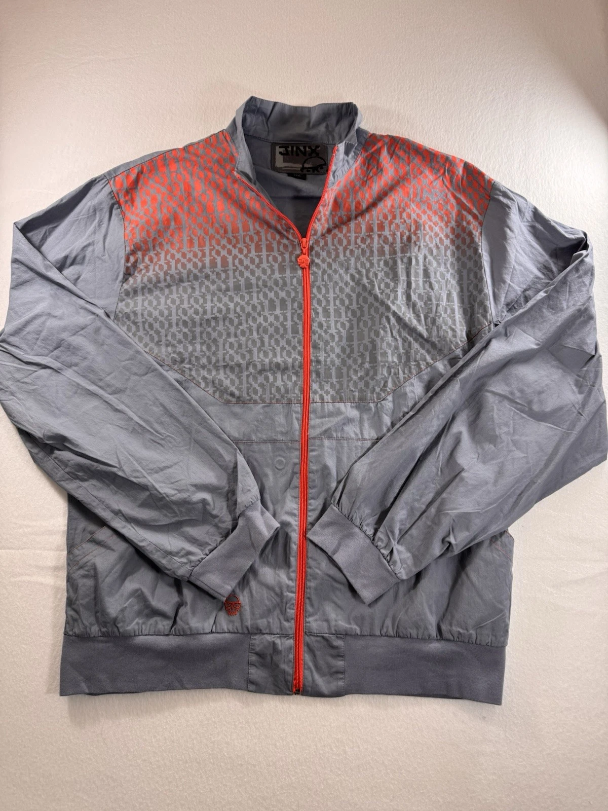 Jinx Mens Gamer Windbreaker Jacket Gray Orange Pixel Skull Logo XXXL 3XL image 1