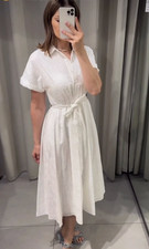 ZARA WOMAN COLLARED ZW COLLECTION CUTWORK EMBROIDERY DRESS WHITE Size L 7977/112