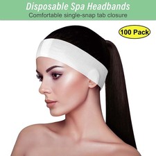 100-Pack Disposable Stretch Headbands Snap Closure Facial Spa Supplies - AH1058