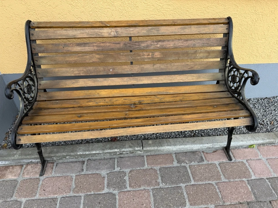 Gartenbank Holz mit Gusseisen Sitzbank Balkonbank - Bild 2 von 3