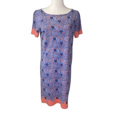 Tory Burch 100% Pima Cotton Elisabeth Printed Shift Dress Blue Coral EUC Small