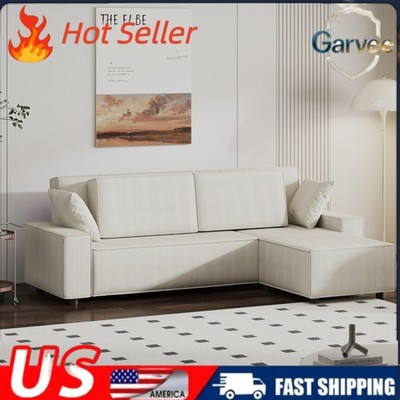96'' L Shaped Stripe Corduroy Cloud Couch Deep Seat Movable Ottoman Apartment