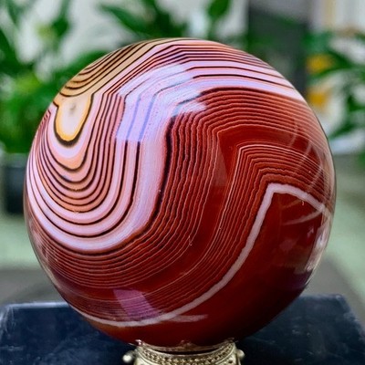 157G Natural red stripe agate sphere Crystal Ball Madagascar mineral