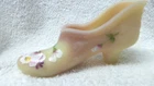 Fenton Burmese Shoe Slipper Handpainted Floral Uranium Signed