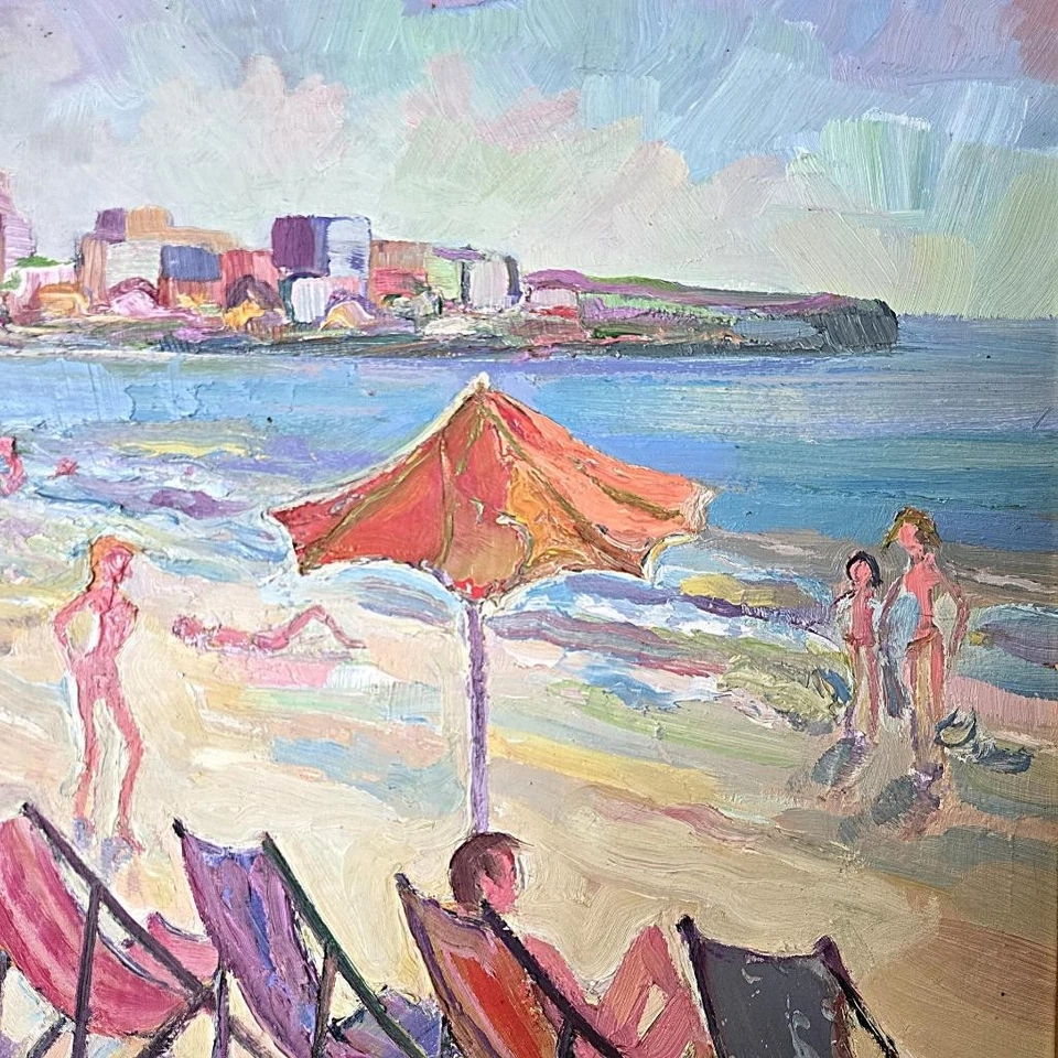 Tumbonas de pintura al óleo impresionista David Robert Hill Bondi Beach Australia Foto 3 de 4