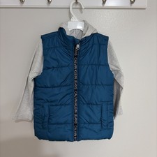 Calvin Klein Jeans Boys Teal Puffer Vest Size 4 Zip Pockets Logo
