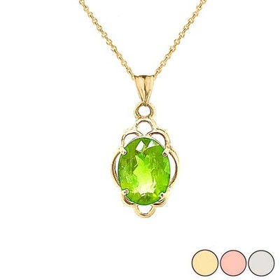 Gold Echt Peridot Oval-Form Kleeblatt Anhänger Halskette (gelb/rose/weiß)